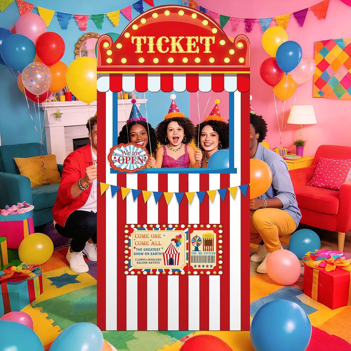 5.6Ft Carnival Ticket Booth Photo Prop Standup Halloween Decorations