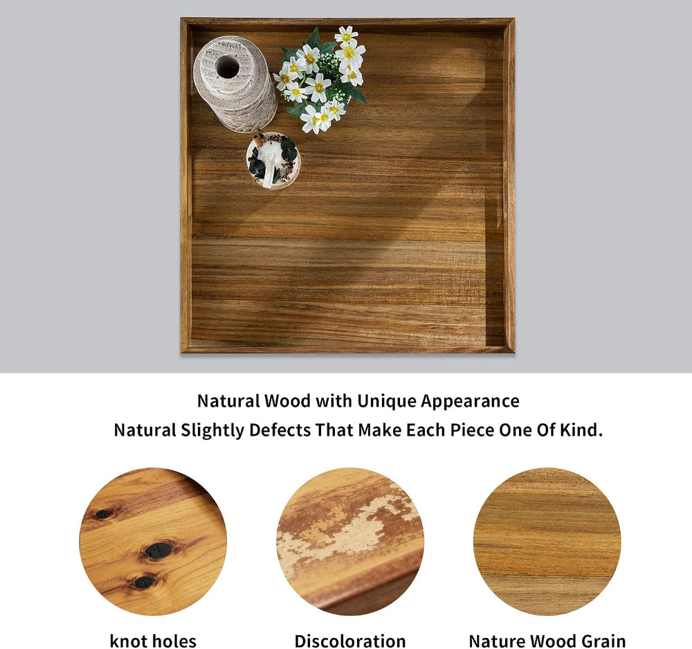 Hanobe 20" Large Acacia Wood Ottoman Tray with Handle for Coffee Table