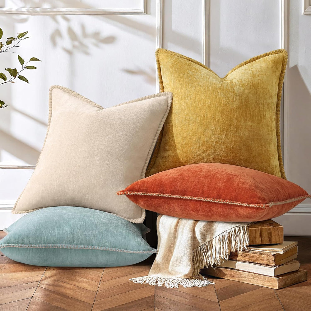 decorUhome Fall Soft Decorative Chenille Throw Pillow Covers 18x18 Set of 4