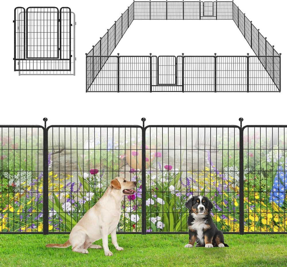 Garden Fence with Gate Metal Fencing Outdoor for Yard, 32in x60ft 26 Panels O...