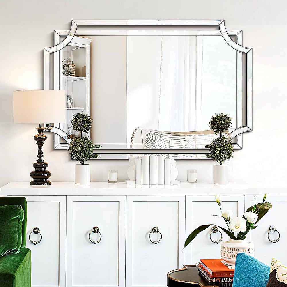 Chende 32" x 47" Large Living Room Wall Mirror with Scalloped Bevel...