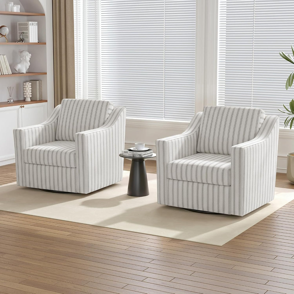Swivel Accent Chairs Set of 2, 360° Swivel Armchairs, Pinstripe Gray