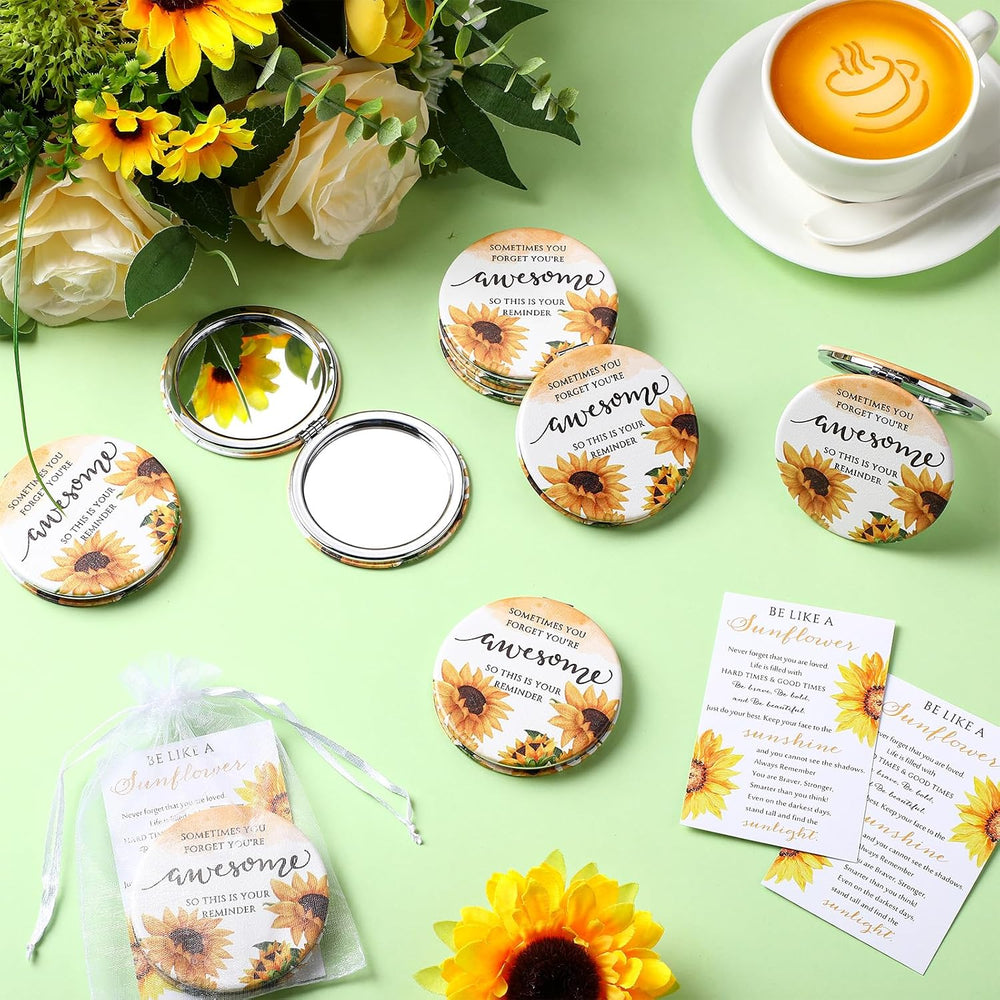 Geetery 12 Sets Mini Compact Mirrors Bulk for Women, Sunflower
