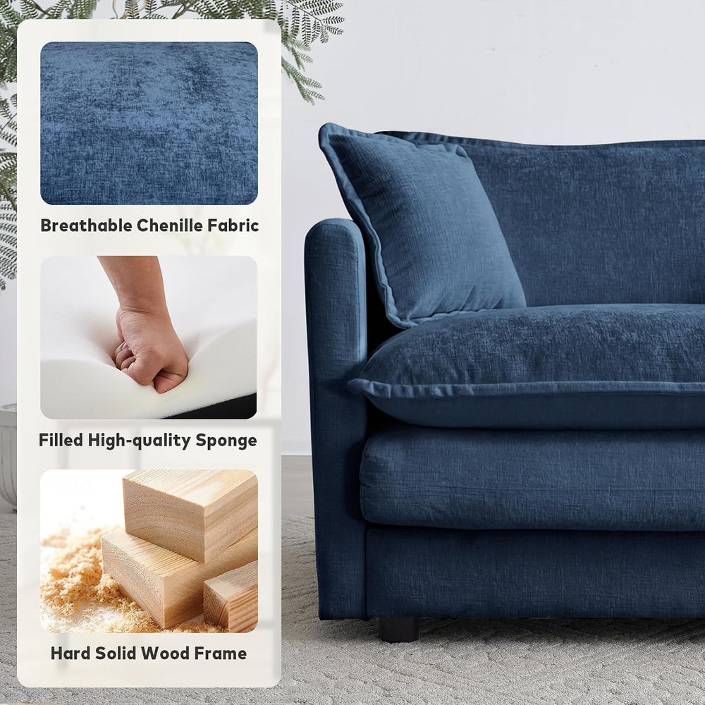 111.5" Modular Sofa 3-Seater Chenille Couch with 2-Ottoman,Blue