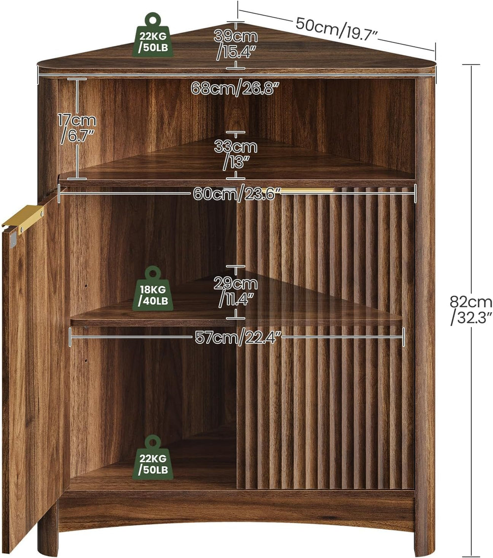 CHOEZON Corner Cabinet, Corner Storage with Fluted Panels and Adjustable Shel...