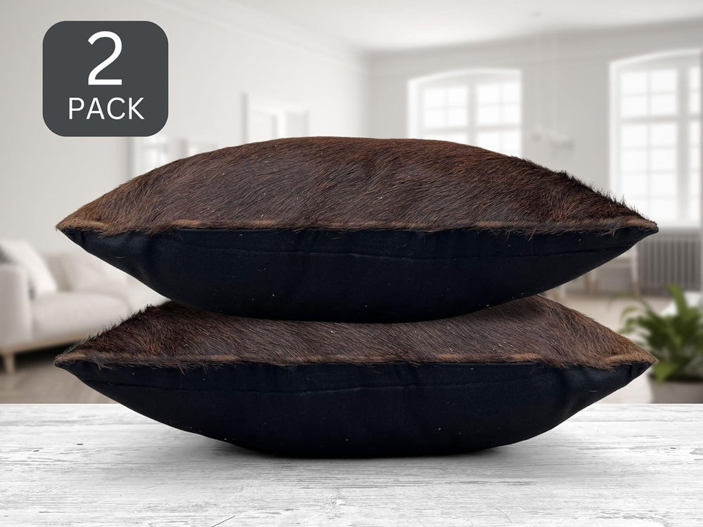 Pack of 2 Set Dark Brown Real Cowhide Genuine Leather Cushion Covers Throw Pi...