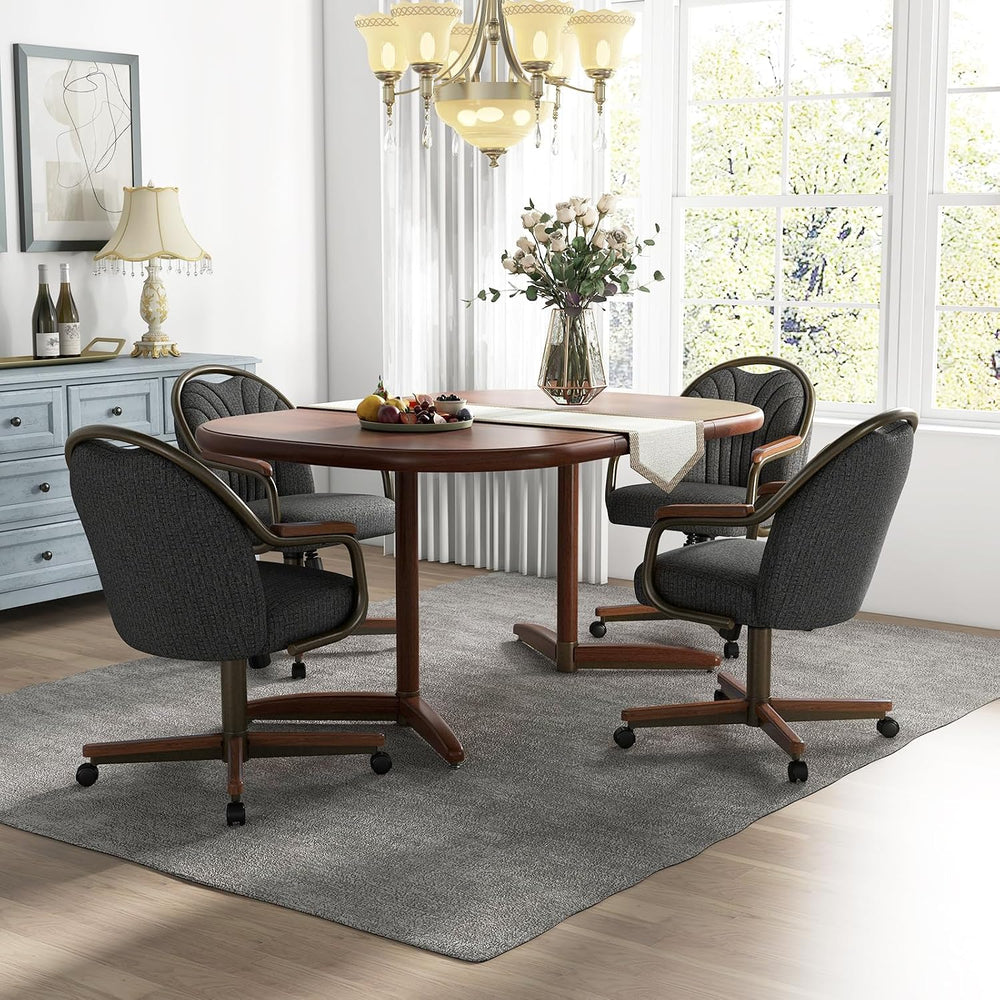 Chromcraft Medina Swivel-Tilt Caster Dining Chair - Walnut - Indigo - 2pc