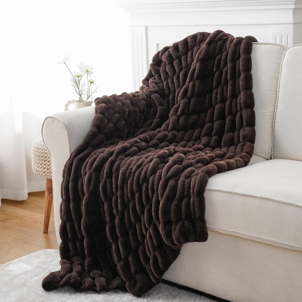 Battilo Dark Brown Faux Fur Throw Blanket for Couch, 50"x60", Doubl...
