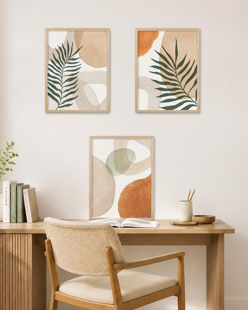 HesenDot Natural OAK Wood Organic Botanical Leaf Framed Wall Art,12x16in