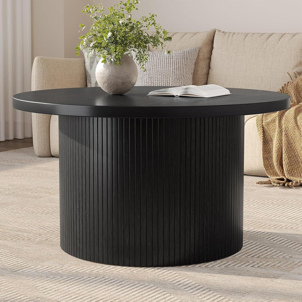 ComfyCorner 31.5" Round Coffee Table, Mid Century Modern Fluted Drum Table