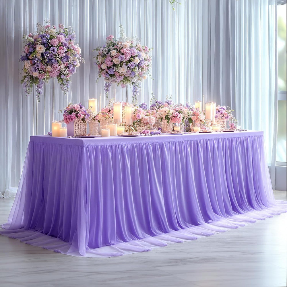 2 Pack Lavender Tablecloth for 6 Foot Rectangle Tables Tulle Table Skirt