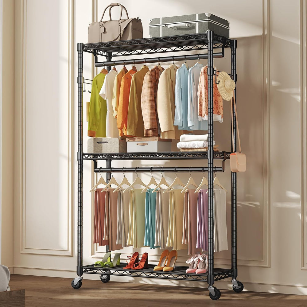 OLIXIS Rolling Clothes Rack, Heavy Duty Garment Rack, 35 IN, Metal Black