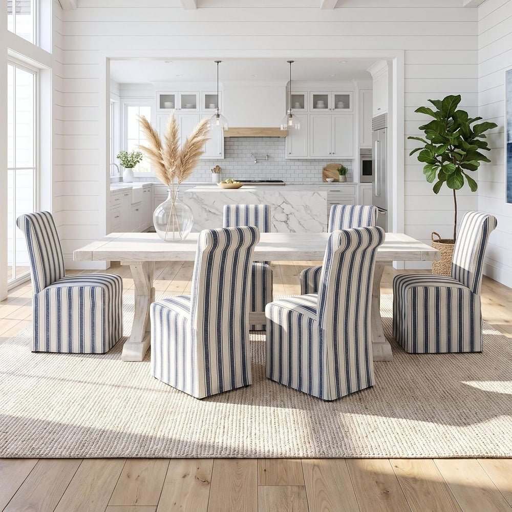 chairus Slipcovered Upholstered Parsons Dining Chairs Set of 2, Blue Stripe