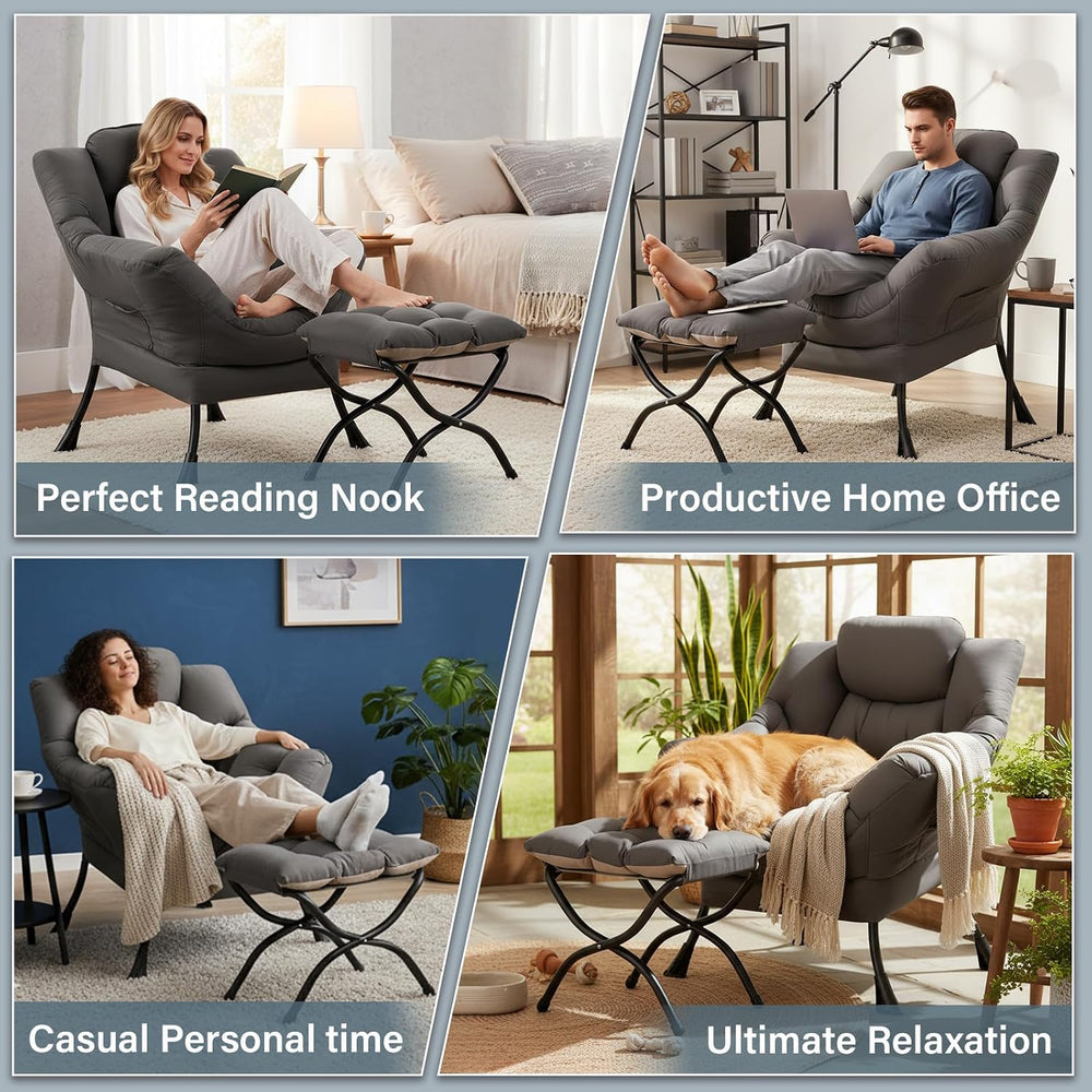Lazy Chair with Ottoman,Comfy Accent Living Room Chair with Footrest Set