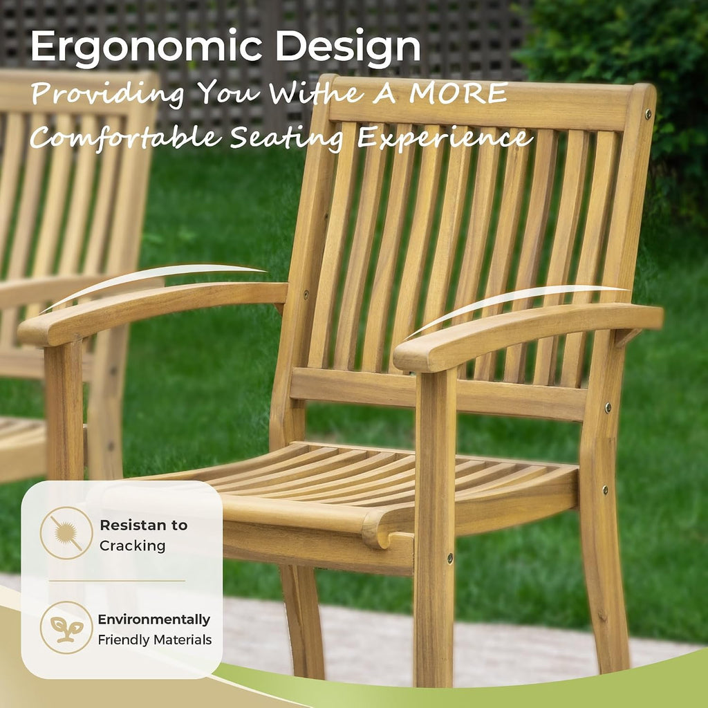 mixpatio acacia wood patio dining set for 6, side view