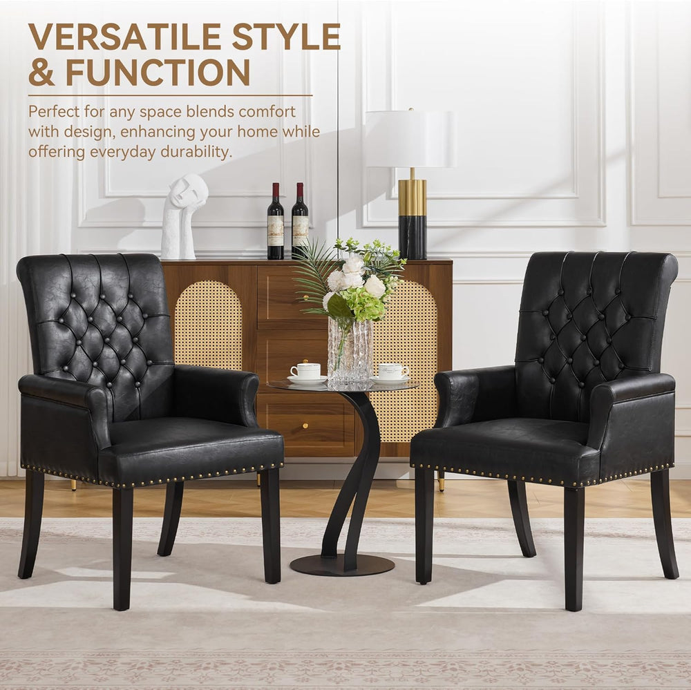 WUTUTUEE PU Leather Dining Chair with Arms, Upholstered Tufted High Back Dini...