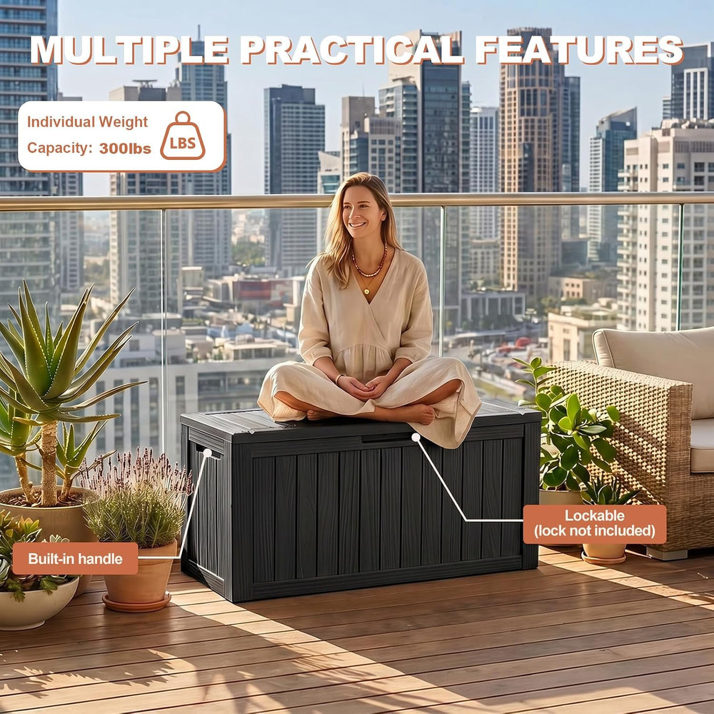 EFU Outdoor Storage Box 150 Gallon Deck Box, Waterproof Resin, Black