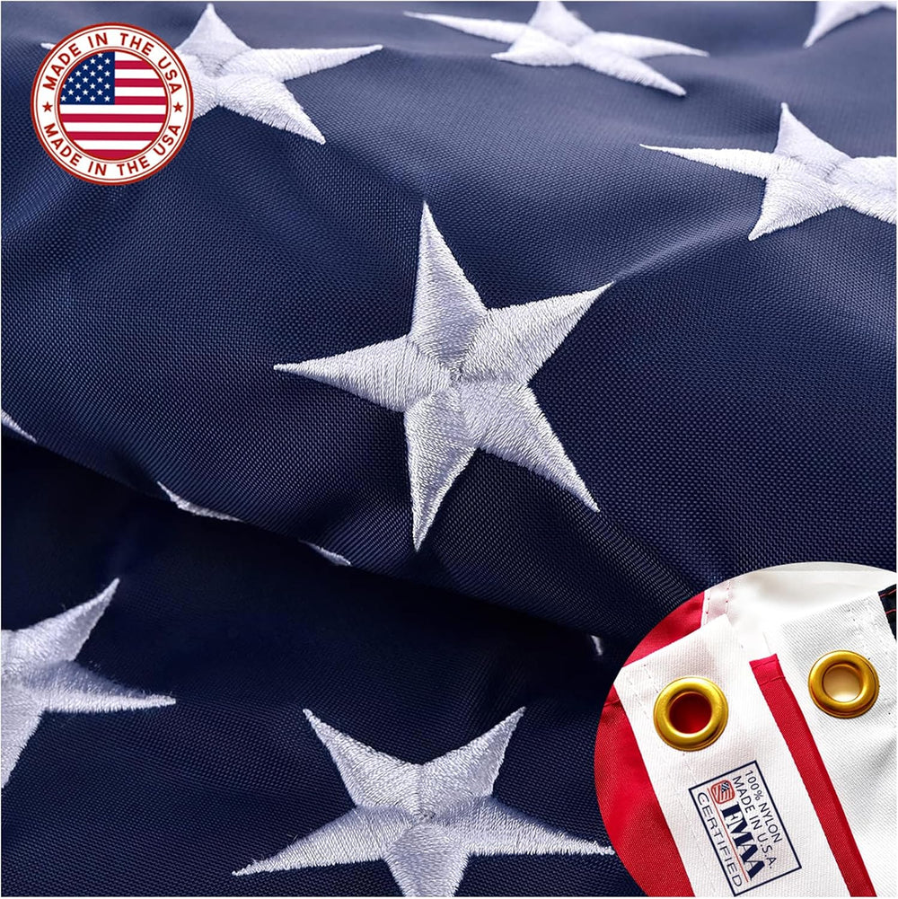 Embroideries American US Flag 3x5 Outdoor Made in USA - Heavy Duty Vivid Colo...