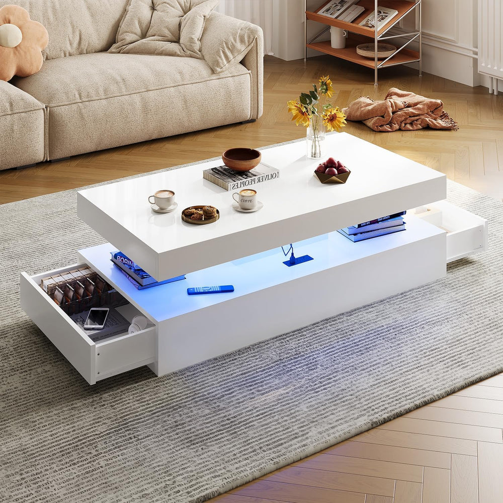3-Piece Modern Living Room Table Set, White & White