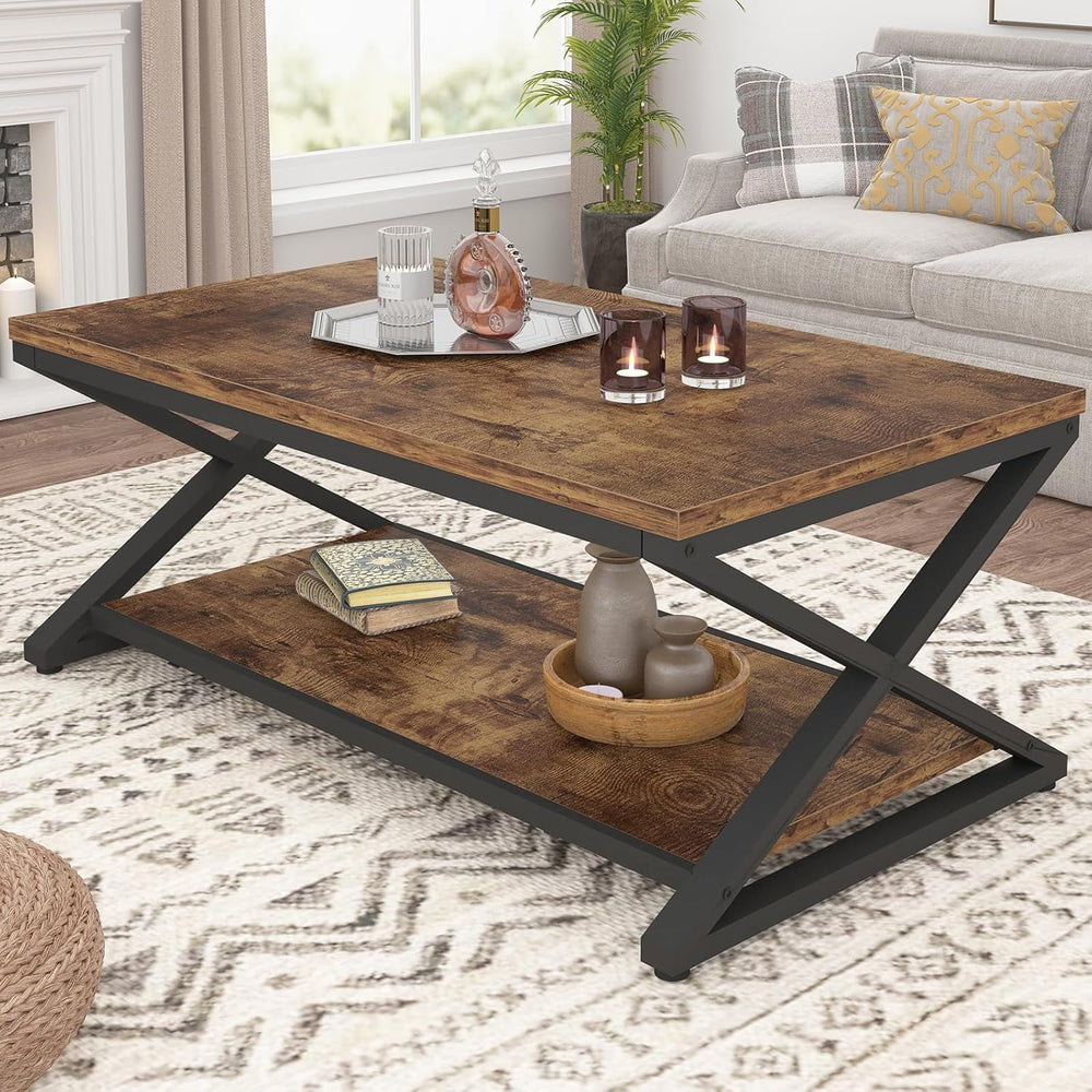 HSH 39" Rectangle Coffee Table with Storage for Living Room, Rustic Brown