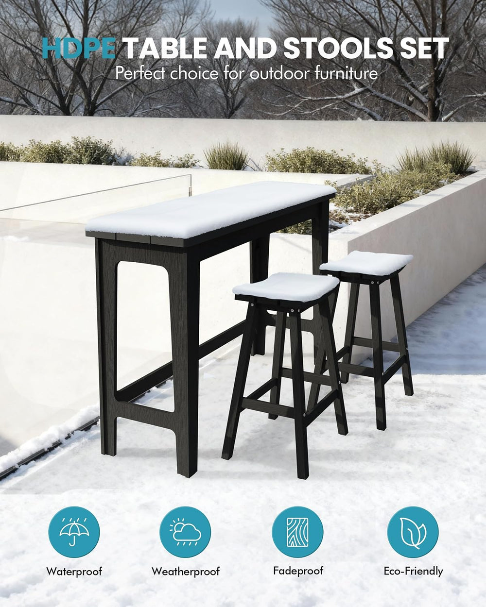 Ciokea 3 Pcs Outdoor Bar with Stools Set, 60" Extra Long High Top Table ...