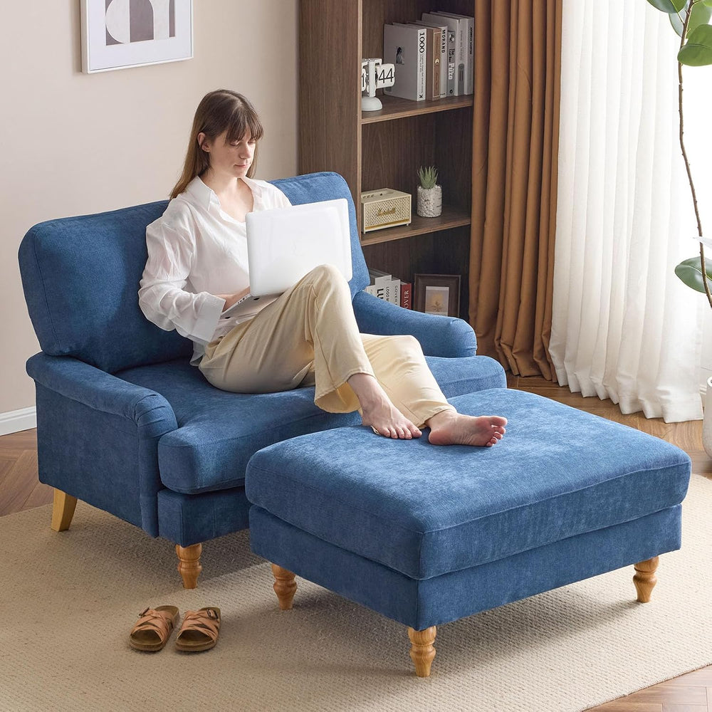 Bezseller 46" W Oversized Chair Indoor with Ottoman (Blue)