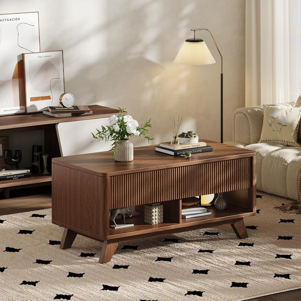 ONBRILL Farmhouse Lift Top Coffee Table, Mid-Century Modern Coffee Table
