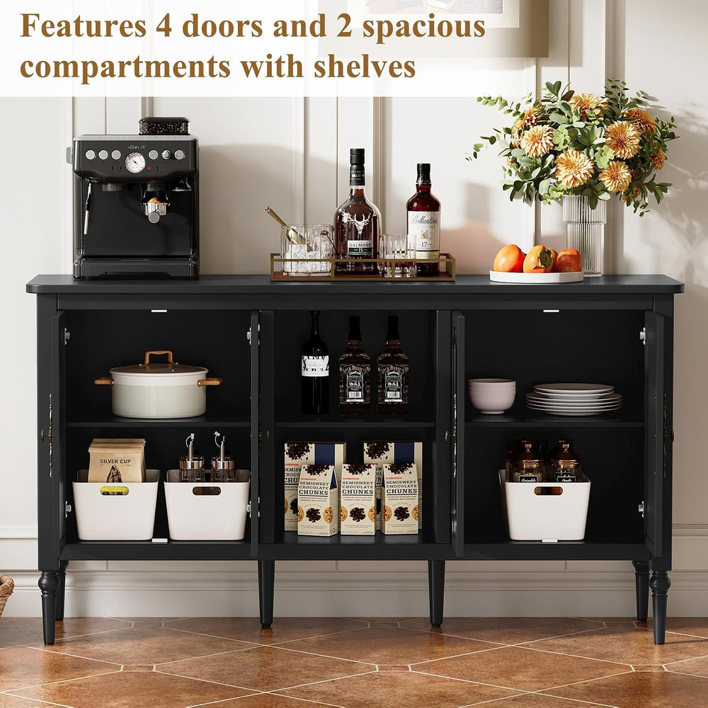 59" Vintage Sideboard Buffet Cabinet with Adjustable Shelves, Black