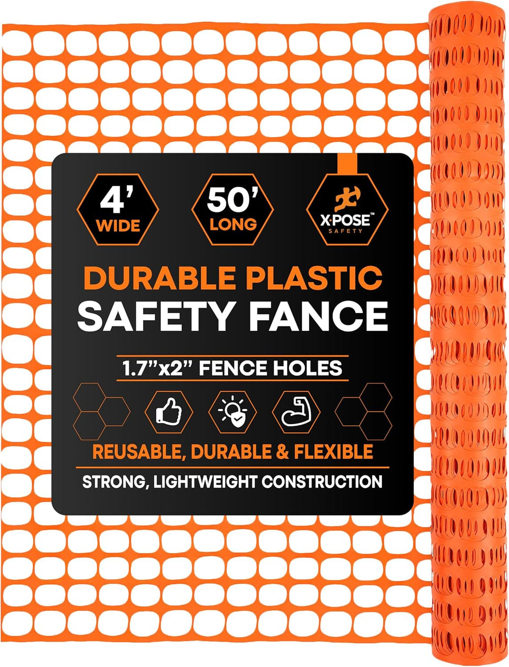 Xpose Safety Plastic Mesh Safety Fence – Heavy Duty Orange Temporary Garden F...