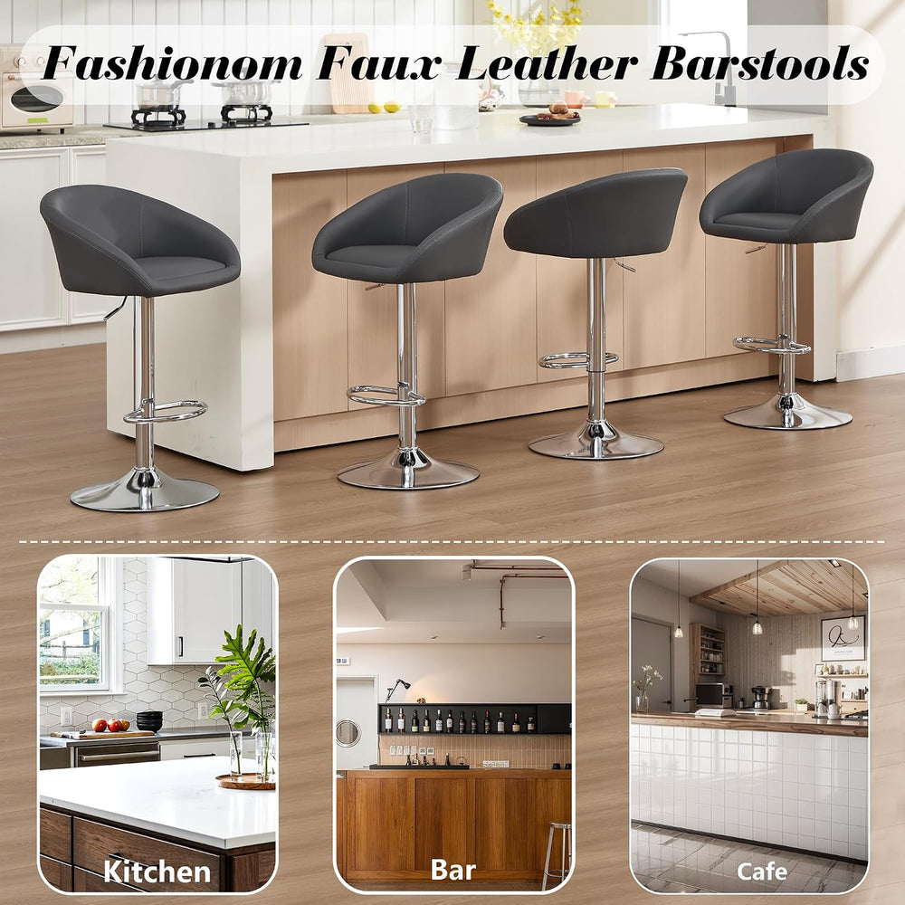 PU Leather Bar Stools Set of 2, Modern Swivel Barstools for Kitchen,Grey
