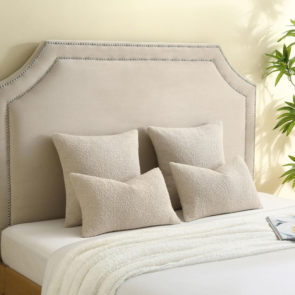 FUTEI Pack of 2 Boucle Textured Throw Pillow Covers 20x20 Inch, Beige