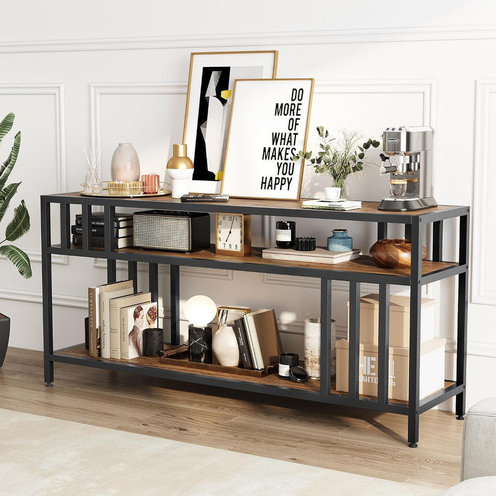 GarveeHome 58" TV Stand up to 65", Quadruple-Tube Support, Rustic B...