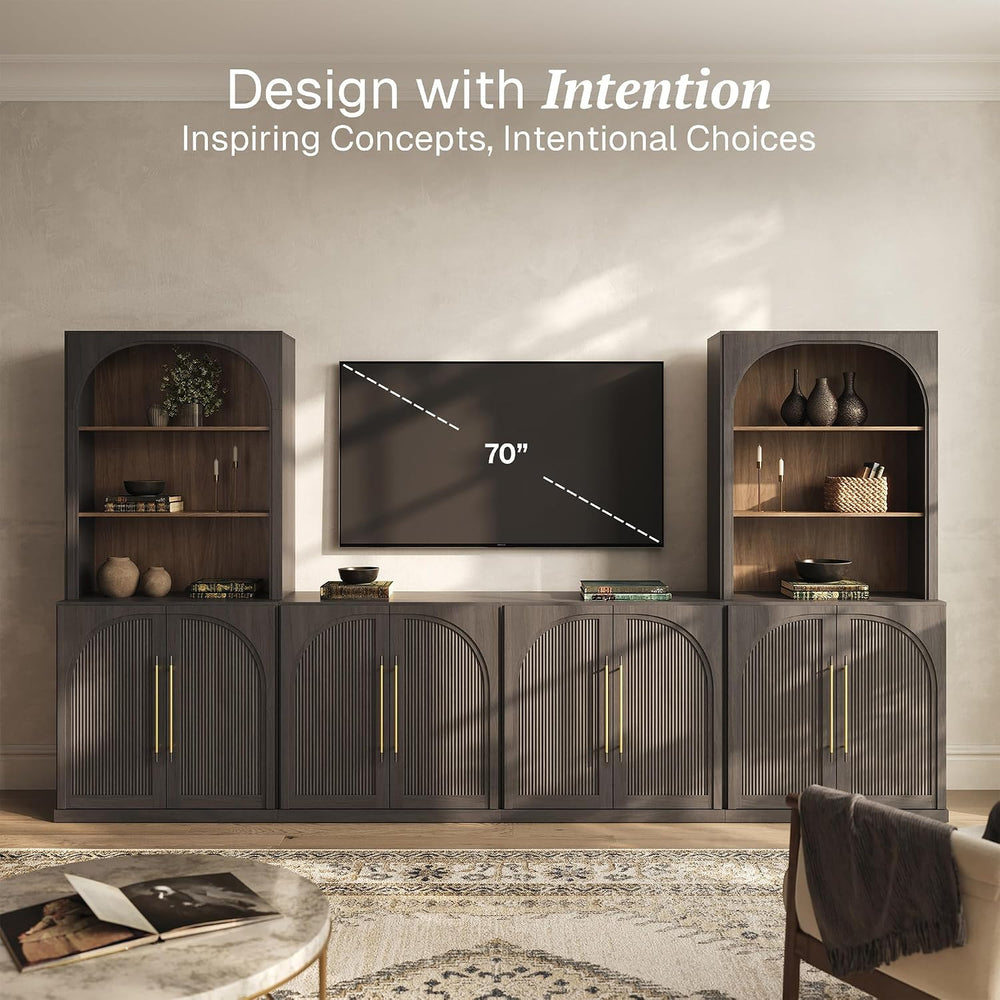 BELLEZE Jagger 130" Wall Unit 6-Piece Modular TV Stand - Ebony