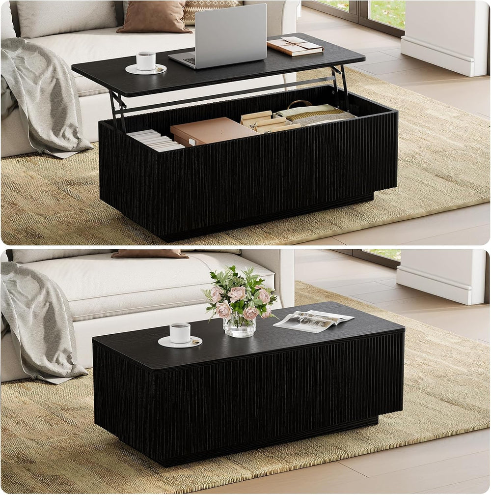 FABATO 41.7'' Fluted Lift Top Coffee Table Large Hidden Storage, Black
