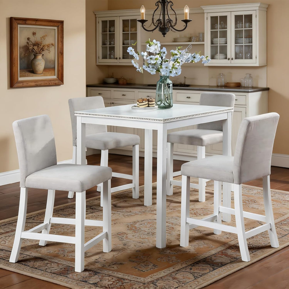 LUMISOL 5-Piece Dining Table Set for 4, Farmhouse Counter Height Kitchen Tabl...