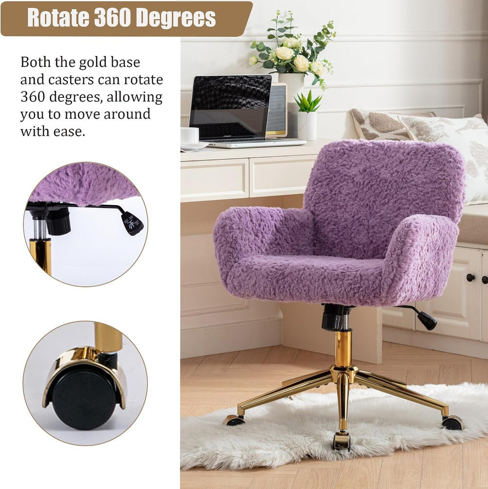 LKTART Faux Fur Home Office Chair for Women Girl, Vanity Makeup Desk Chair wi...