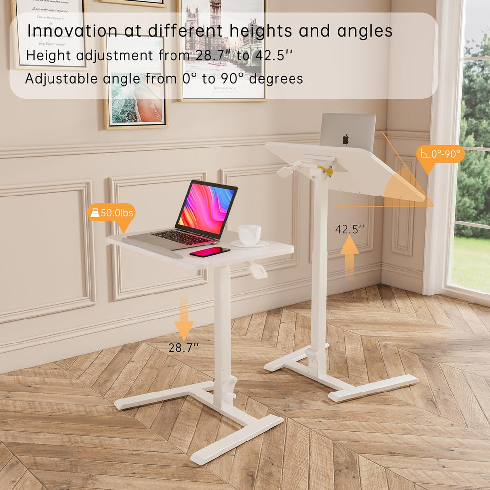 alawooder 25" Mobile Folding Desk: Pneumatic Sit-Stand, No Assembly