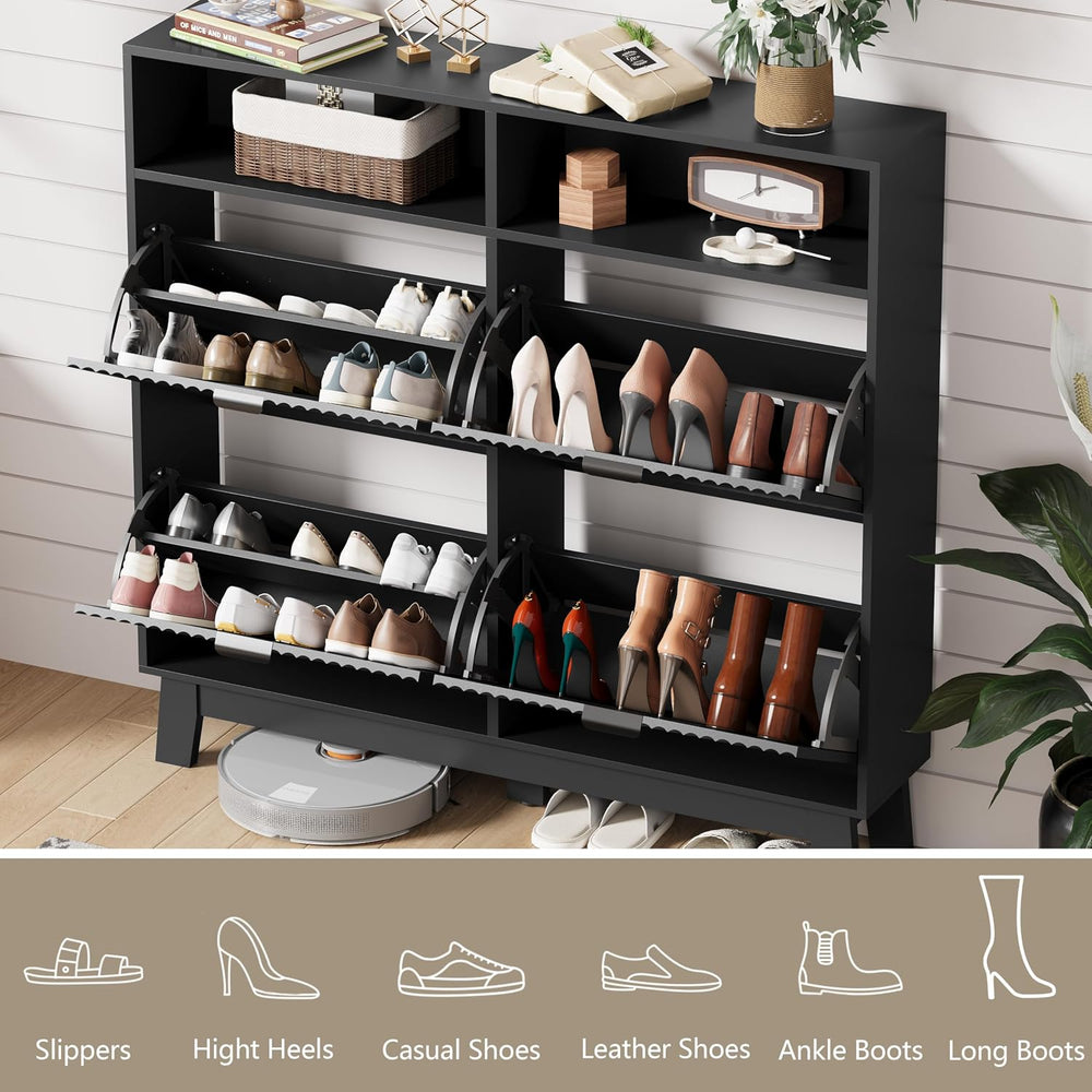 Shoe Cabinet Storage for Entryway with 4 Flip Drawers & Cubby, Black