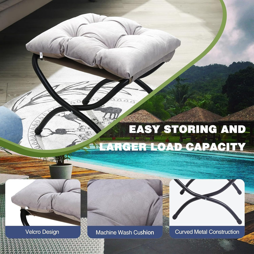 15" Upholstered Folding Foot Rest Stool with Metal Frame Light Grey