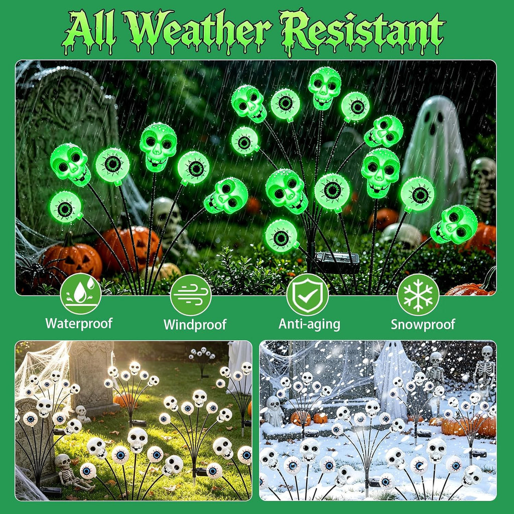 Halloween Decorations Outdoor, 4 Pack 24 LED Green Solar Scary Eyeball Lights, Waterproof Swaying Solar Firefly Light, Spooky Eyes Halloween Decor for Garden Yard Patio Lawn Pathway Party