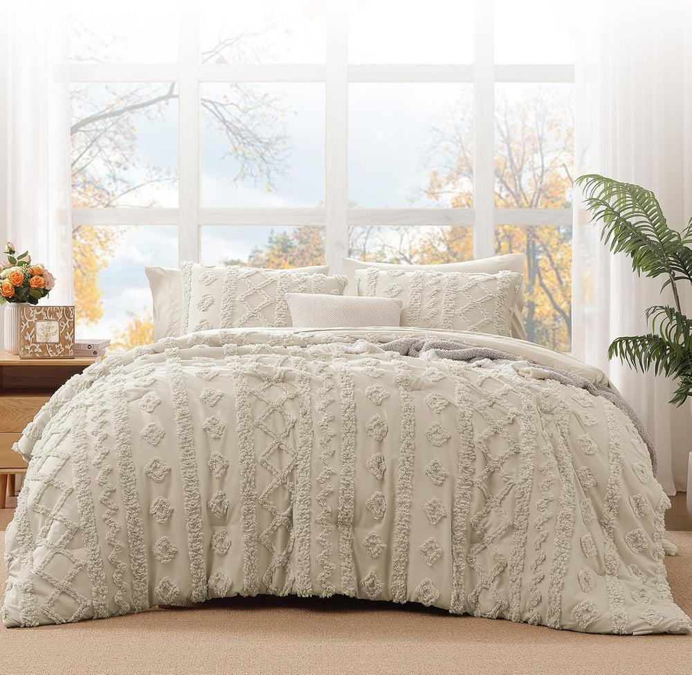 King Size Comforter Set- 7 Pieces Tufted Bed in a Bag King Bedding Sets
