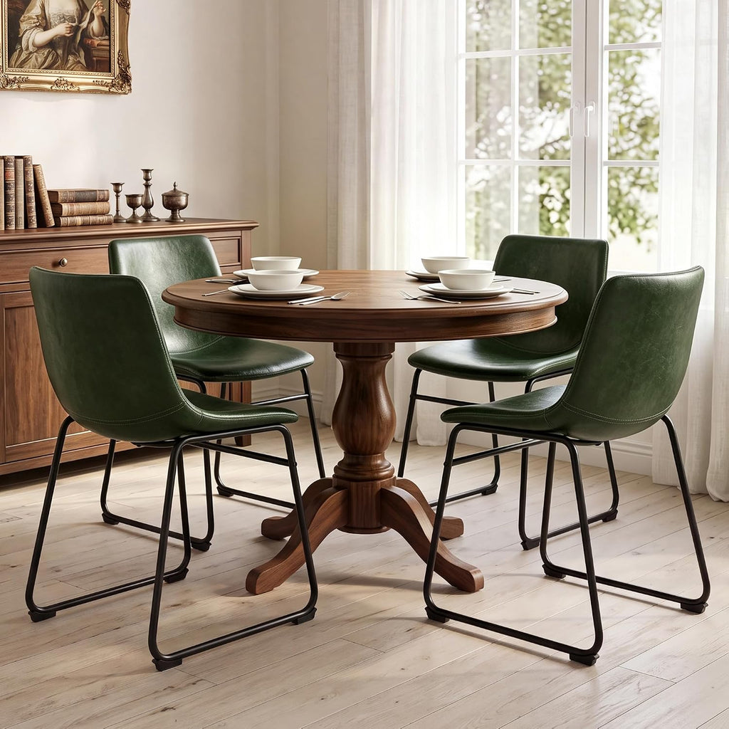 LSSBOUGHT Dining Chairs, Mid-Century Modern Dining Room Chair Kitchen Chairs, PU Leather Farmhouse Upholstered Dinner Chair for Kitchen Dining Room (Green, 2PCS)