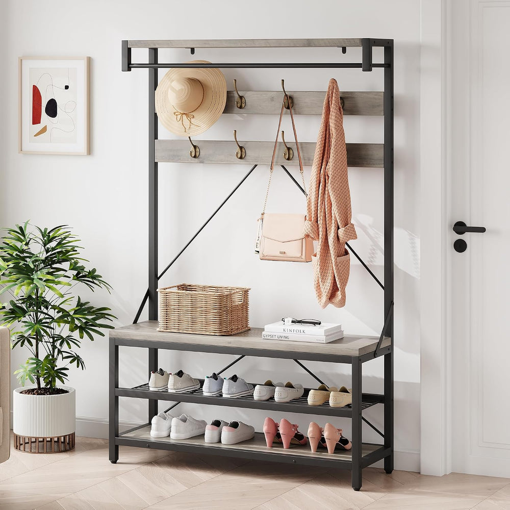 Hall Tree with Bench and Shoe Storage, Entryway Organizer with 8 Hooks