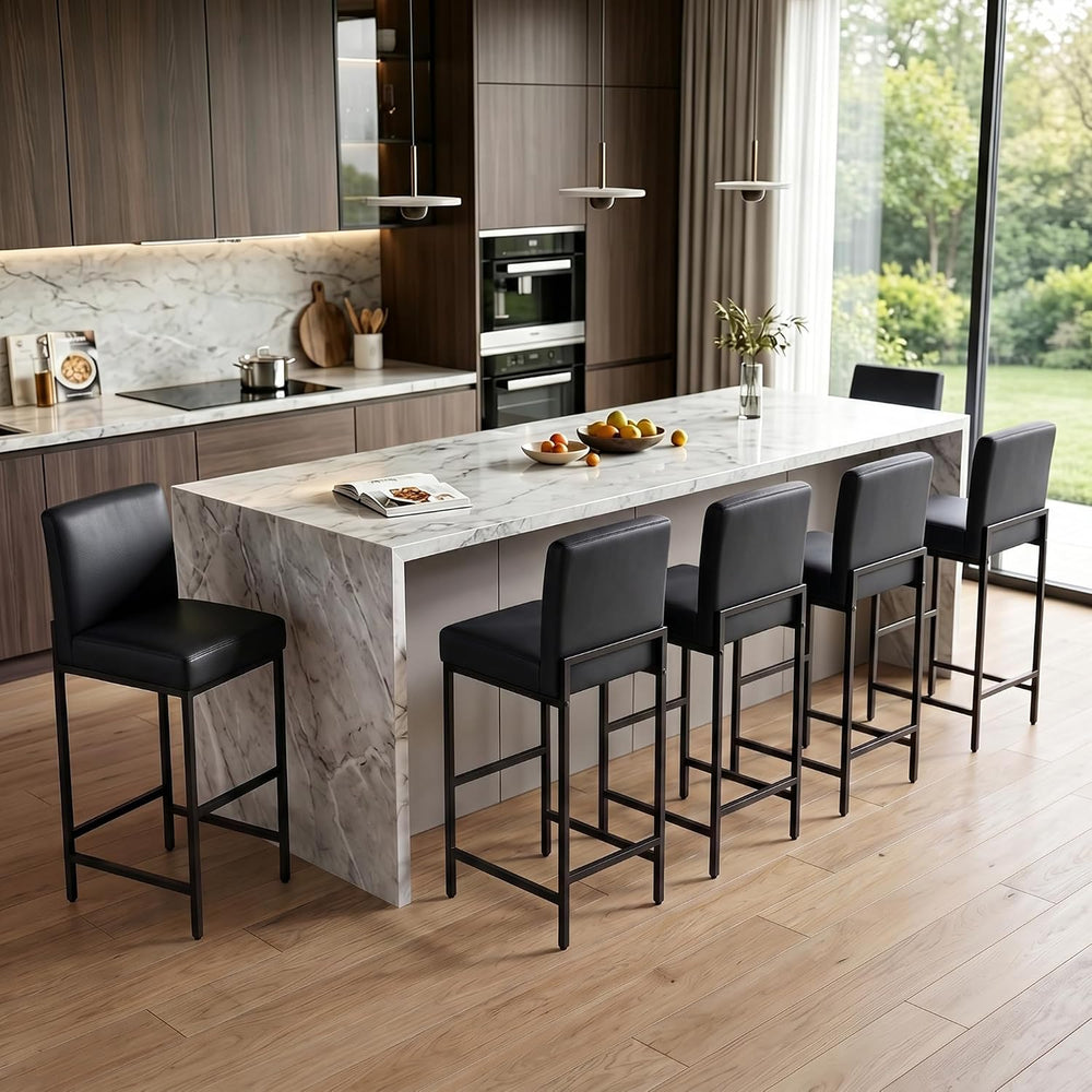 30 Inch Bar Height Bar Stools with Back Set of 6, Black