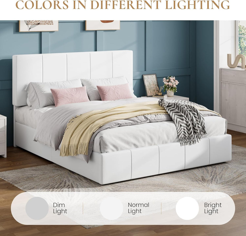 SHA CERLIN Queen Size Bed Frame, Velvet Upholstered Platform Bed, White