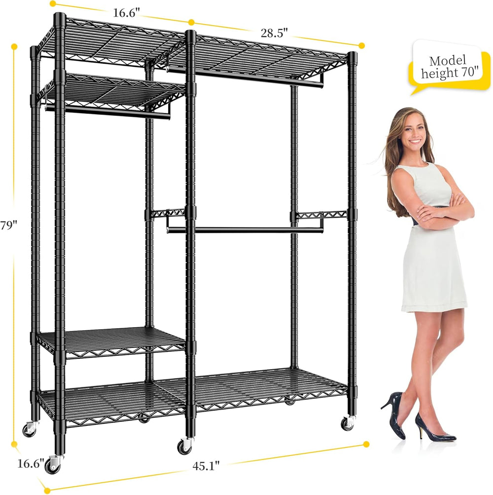 Raybee Clothes Rack with Wheels, Heavy Duty Loads 780LBS, Space-Saving