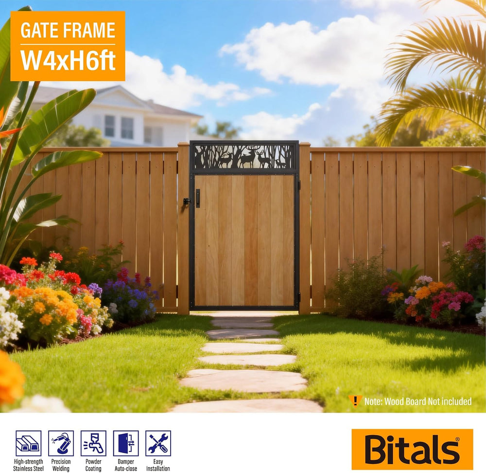 4x6FT Fence Gate Frame Kit 201 Stainless Steel Anti-Sag Heavy Duty Garden Gat...