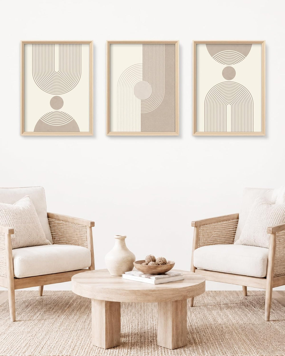 HesenDot Neutral Abstract Framed Wall Art, Modern Geometric Canvas Prints