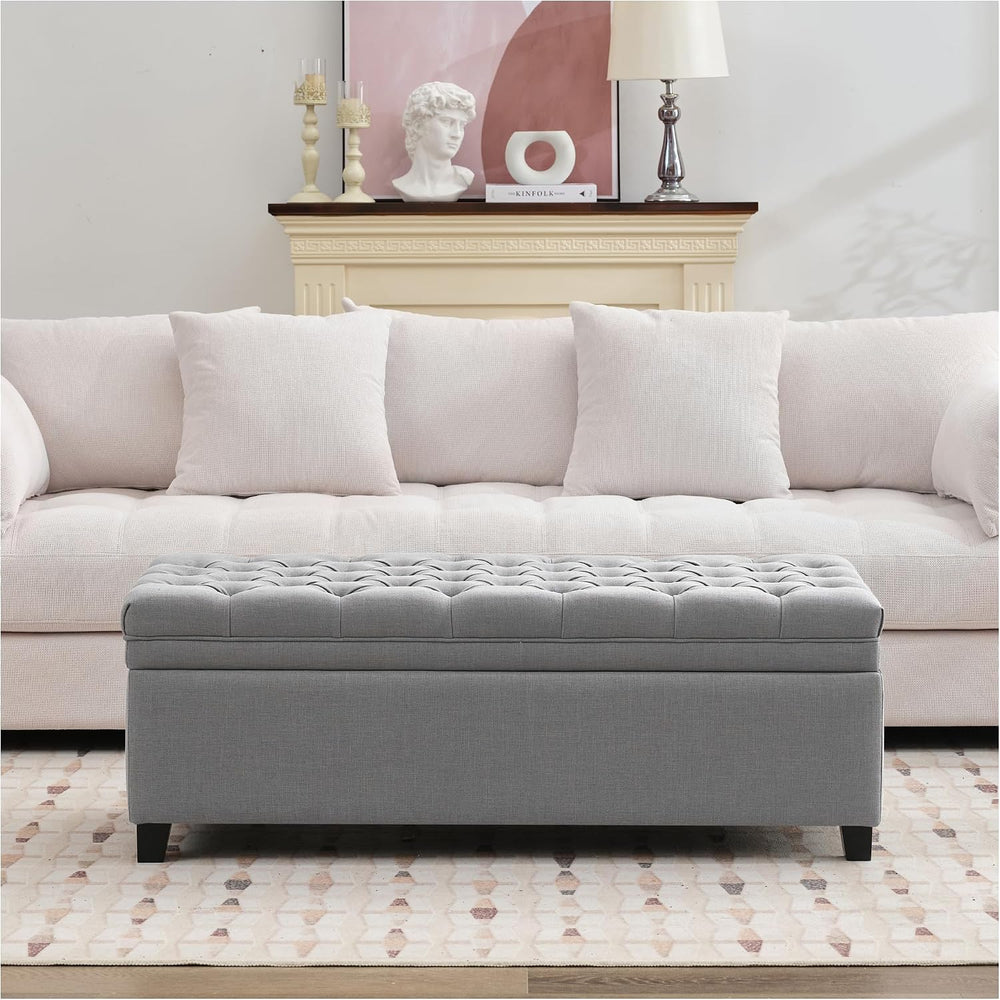 50" Storage Ottoman for Bedroom, End of Bed Bench, Light Grey