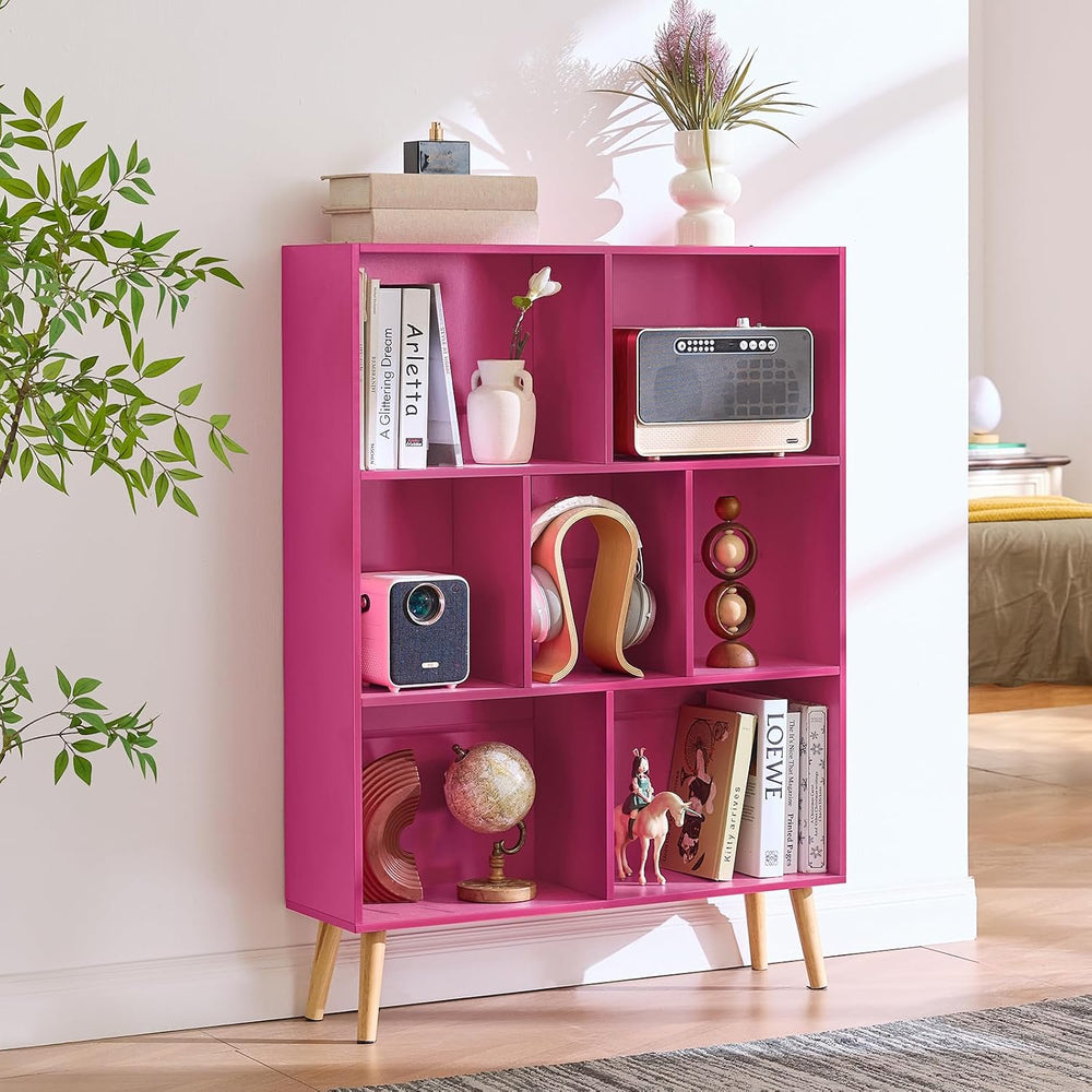 LEYAOYAO Cube Bookshelf, Mid-Century Modern Book Shelf with Legs, Pink